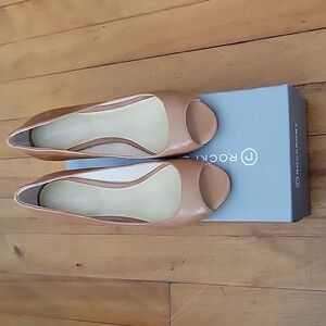 Rockport open toe pumps in cognac, size 5.5.